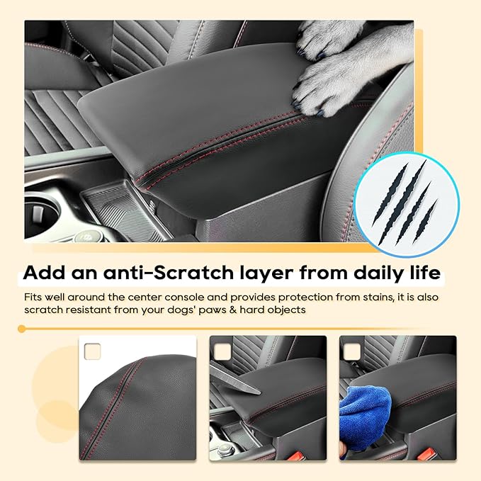 Armrest Cover for 2024-2026 Ford Explorer All Trim Models 2024 2025 2026 Ford Explorer Accessories Center Console Cover Arm Rest Protector Middle Lid Pad Protector PU Leather, Anti-Scratch,Non-Slip