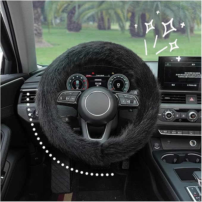 Car Steering Wheel Cover Handlebar Cover for Girls Winter Plush Warm Non-Slip Simple Women's Pink Handlebar Cover(Plush Simple Black)