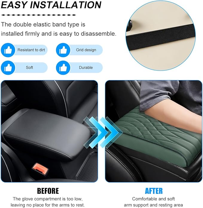 BESULEN Car Center Console Cover, Memory Foam Scratch & Wear Resistant Vehicle Armrest Storage Box Cushion Pad, Auto Interior Middle Console Protector, Universal for Sedan RV Pickup (Green)