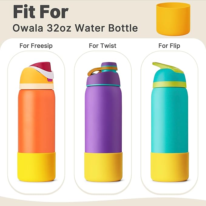 Boot for Owala 32 oz Twist/FreeSip/Flip Stainless Steel Water Bottle, Silicone Rubber Bottom Protector for Owala 32 oz Water Bottle (Yellow)