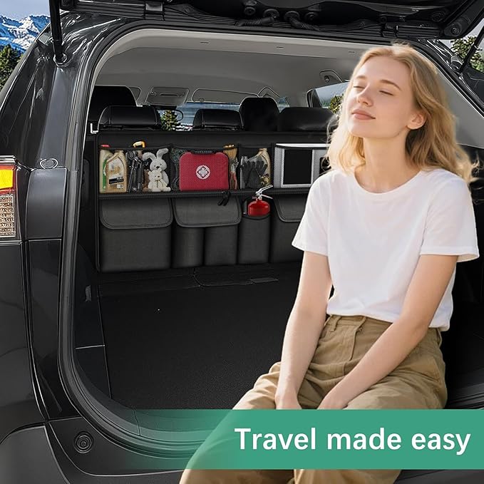 Hanging Trunk Organizer Fit For JEEP Grand Cherokee Foldable Large Capacity 41.3x20 inch Backseat Trunk Organizers Storage with Multi Pockets（Black）