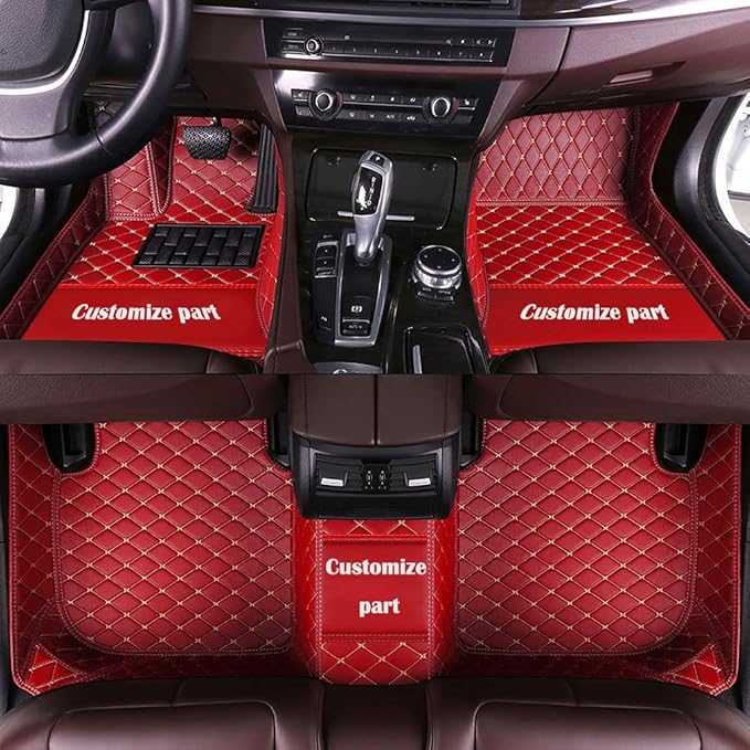 MELKEN Custom Fit Leather Car Floor Mats for 95% of Cars Full Coverage Floor Liners Car Mats (Red)