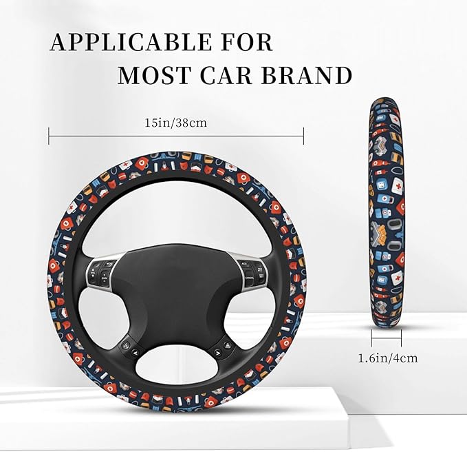 Crazy Ambulance Neoprene Steering Wheel Covers Women Men Car Accessories, Universal 15 Inch Fit Auto, Suvs, Truck