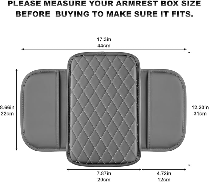 Upgraded Car Center Console Cover Fit for Camry Faux Leather Car Armrest Cover Cushion with 2 Storage Bags,Car Armrest Storage Box Interior Accessories(Grey&Whiteline)