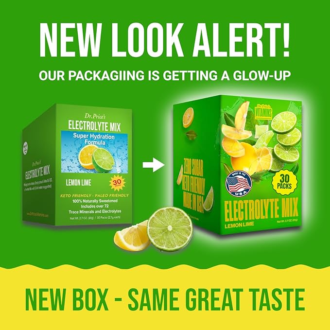 Dr. Price’s Electrolytes Powder Packets – Lemon Lime, 30 Packs | Sugar Free Electrolytes | Hydration Drink Mix, 72+ Trace Minerals, Manganese | Keto Electrolytes, Vegan, Doctor-Formulated, Made in USA