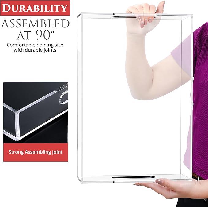 Acrylic Tray 20x16 with Cut Handles - Spill Proof Decorative Tray is an Ideal Countertop Organizer for Living Rooms, Ottoman Coffee Tables, Offices, Kitchens & Serving Guests