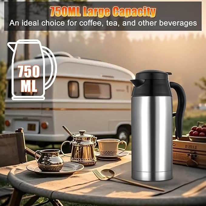 Car Electric Heating Cup 750ml Portable Stainless Steel Travel Mug, Insulated Water Cup, High Efficiency, Double Wall Vacuum Cup Body, High Grade Silicone Sealing Gasket (24V)