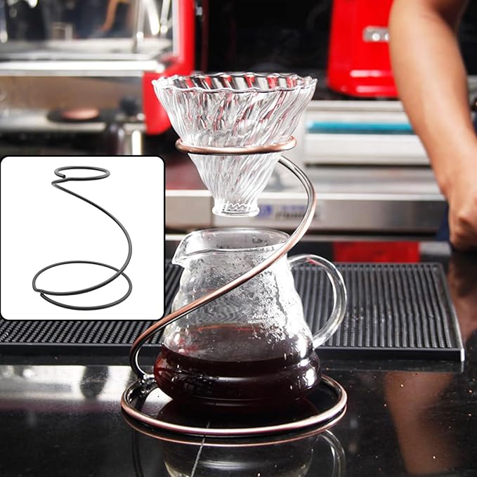 Dnyta Metal Coffee Dripper Stand, Spiral Pour Over Coffee Dripper Stand Filter Cup Bracket Metal Filter Frame Holder Rack, Black