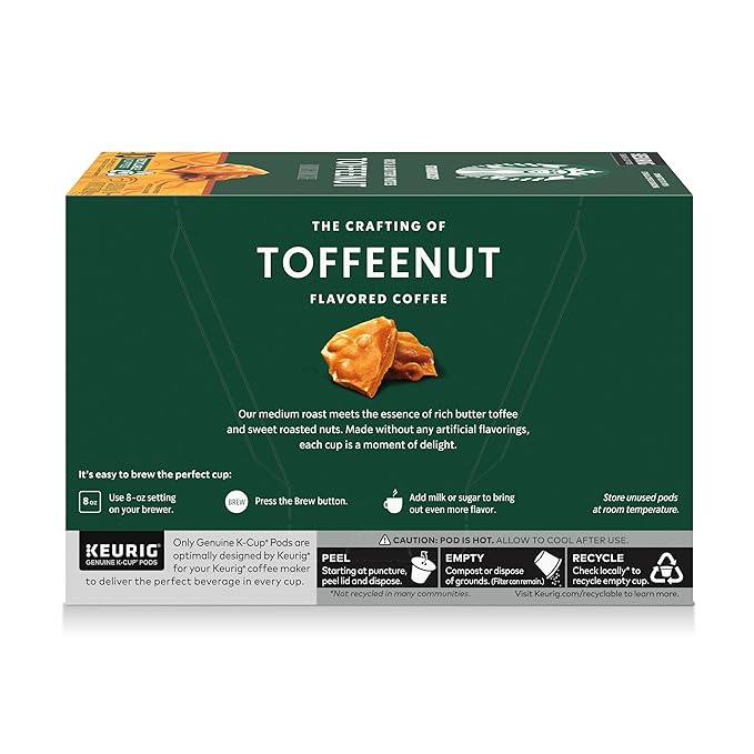 Starbucks K-Cup Coffee Pods, Flavored Hot or Iced Coffee, Toffeenut, 10 Keurig Pods