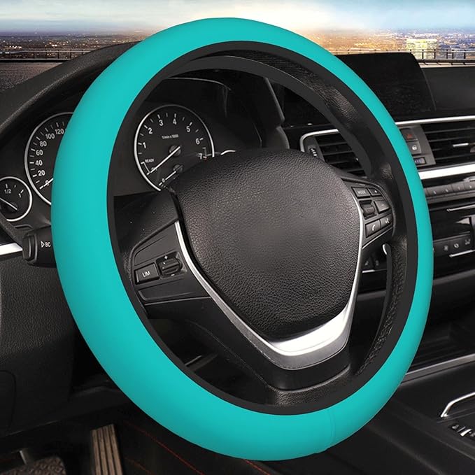 Car Steering Wheel Cover Women Men - Dark-Aqua Print 15 Inch Anti-Slip Elastic Stretch Car Wheel Cover Accessories Decor for Auto Trucks SUV Sedan Vans