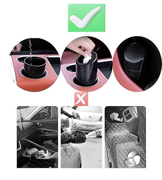 Car Trash Can Bin with Lid - 2 Packs CarTrash Bin-Car Trash Can Cup Holder-Mini Trash Garbage Can with 30pcs Small Trash Bags-Car Organizer Storage for Front Back Seat Accessories (Black)