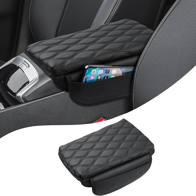 Autorder Center Console Cover for 2022-2025 2026 Hyundai Santa Cruz Accessories Armrest Cushion Cover Nappa Leather Middle Console Covers Anti-scratch Cushion Pad with Pockets Storage Bag