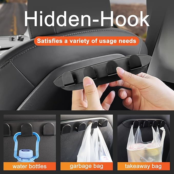 2PCS Seat Back Hooks for Tesla Model 3 Model Y 2017-2026, Car Coat Hanger Headrest Clothes Hanger Bags Hook Holder Portable Storage Luggage Hooks for Tesla (Black)