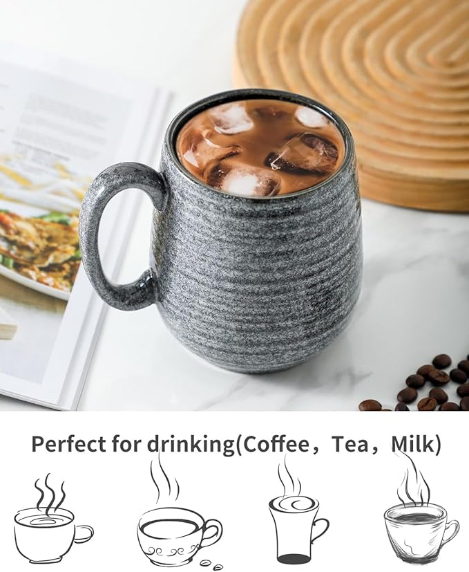 Hasense Large Coffee Cups Ceramic Set of 2, Porcealin 20 oz Coffee Mugs as Friend Gifts, Modern Coffee Mug with Big Handle for Latte Coffee Tea Soup as Friend Gifts, Dishwasher and Microwave Safe,Grey