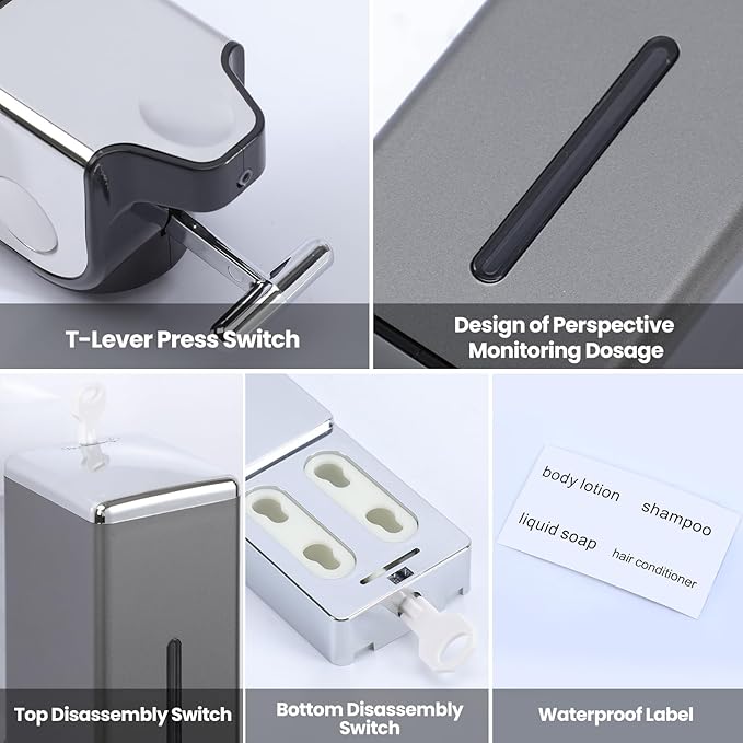 3-in-1 Quadrate Dispensers for The Shower,Shower soap Dispenser,Conditioner Dispenser, Shampoo Dispenser,No Drilled Wall Mounted Distributor,Hotel,Bathroom,Home