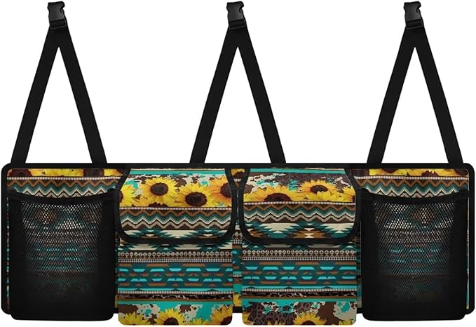 Boho Car Trunk Organizer and Storage, Sunflower Car Accessories for Women Large Capacity Space-Saving Back Seat Car Organizer for SUV/MPV/Truck/Sedan, It Easy to Find Things