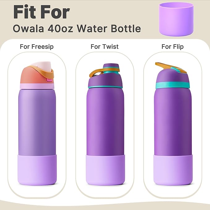 Silicone Water Bottle Boot for Owala 40 oz, Protective Sleeve Bottom Bumper Protector for Owala 40 oz FreeSip & Twist & Flip Stainless Steel Water Bottles (Purple)