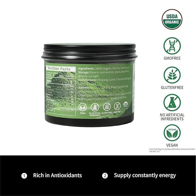 Organic ceremonial grade matcha powder for matcha latte preparation First Harvest 1.41oz(40g) tin 100% Pure Premium Unsweetened Matcha Morning energy boost for Iced matcha drinks Smoothie additive Baking ingredient