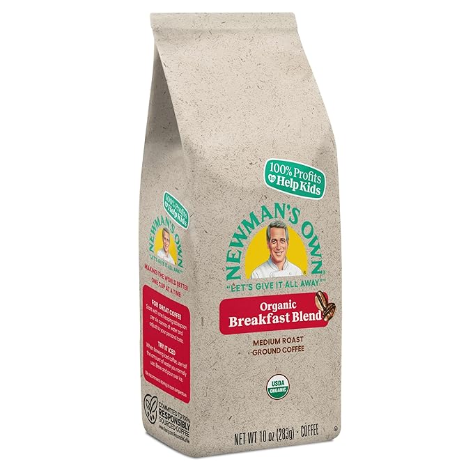 Newman's Own Organics Breakfast Blend, Ground Coffee, Fair Trade Certified, Medium Roast, Bagged 10oz