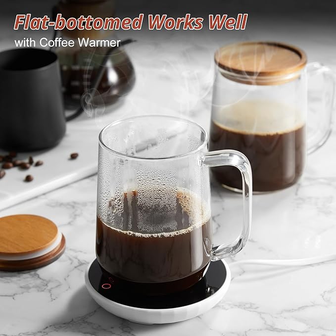 Glass Coffee Mugs, 20 oz Glass Coffee Cups with Acacia Wood Lids, Clear Borosilicate Glass Mugs with Handles for Cappuccino, Tea, Latte, Hot/Cold Beverages, Wine, Americano, Set of 2