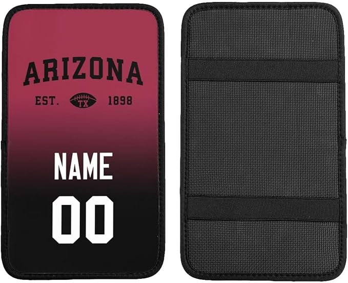 Custom Car Armrest Cover,Add Personalized Name and Number As Gifts for Loyal Football Fans,Auto Center Console Pad Car handrail Box Cushion,Fit for Most Car
