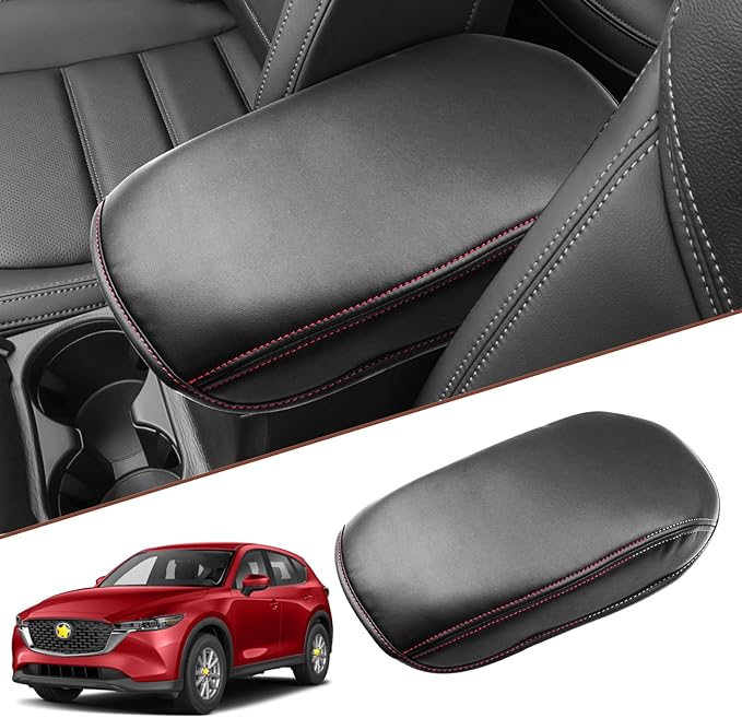 SKTU for 2017-2024 2025 Mazd a CX-5 Center Console Cover 2025 CX5 Central Console Armrest Pad 2024 2025 C-X5 Seat Box Cover 2025 CX5 Center Console Soft Cushion (Red)