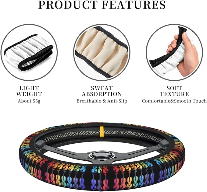 Neoprene Steering Wheel Cover Violin Pattern Car Steering Wheel Cover Universal Fit for Most Cars