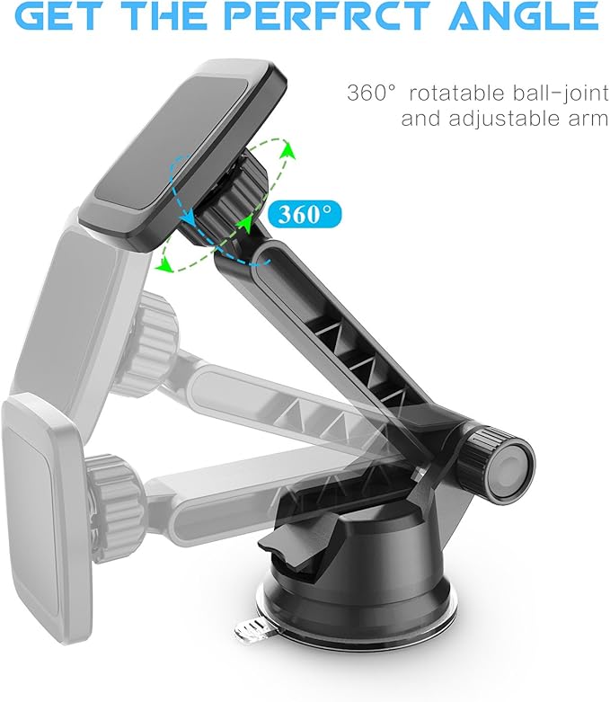 WixGear Dashboard Mount, Universal Magnetic Phone Holder for Car, Windshield Mount and Dashboard Mount Holder for Cell Phones and Tablets with Long Adjustable Arm – (New Rectangle Head)