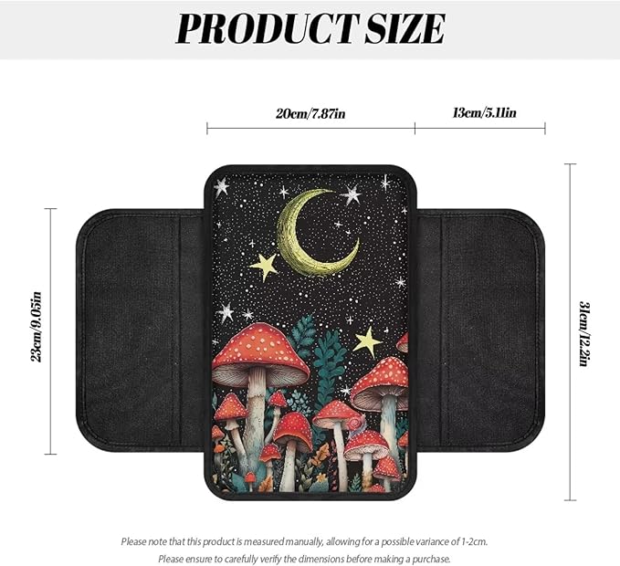 BIGCARJOB Mushroom Print Car Center Console Cover with Side Storage Moon Mushroom Print Car Armrest Cover Cushion Auto Seat Center Console Pads Universal Car Interior Accessories