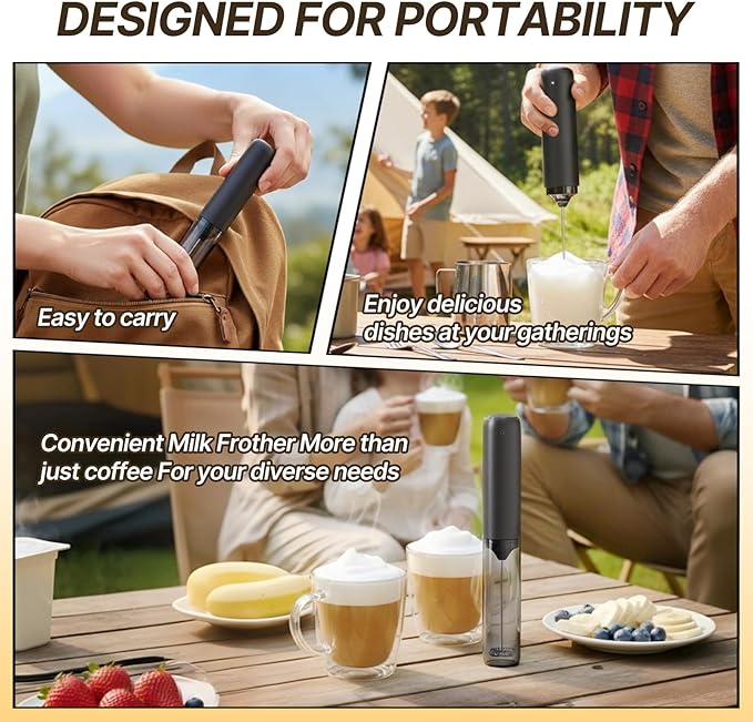 USB-C Rechargeable Milk Frother Handheld with Travel Sleeve,Handheld Electric Foam Maker with Coffee Frother Handheld & Whisk Drink Mixer Protein Shakes, Matcha, Hot Chocolate
