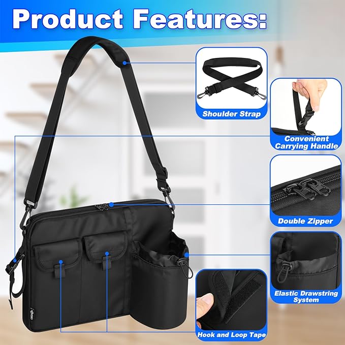 Cosmos Airplane Seatback Organizer Flight Seat Back Storage Bag Hanging Pocket with Adjustable Shoulder Strap, Commuter Shoulder Bag Travel Essentials Media Pouch for Personal Items