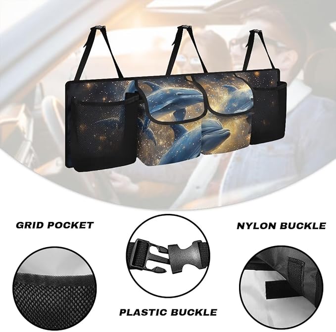 Car Storage Organizer New Version, Hanging Trunk Organizer with 4 Functional Storage Bags, Car Trunk Storage Bag for SUV Truck MPV VAN,Dolphin