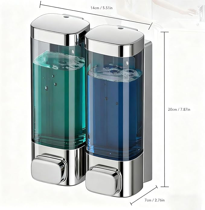 AUNMAS Double, Wall Mounted Manual Gel Hand Hand Pump Drip Proof for Home Kitchen Bathroom (Metal Silver)