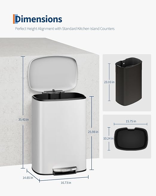 GarveeHome 13 Gal & 2.6 Gal Trash Can Combo Set, Kitchen Trash Can and Bathroom Trash Bin with Lid, Step-On Rustproof Garbage Bin with Inner Bucket, White