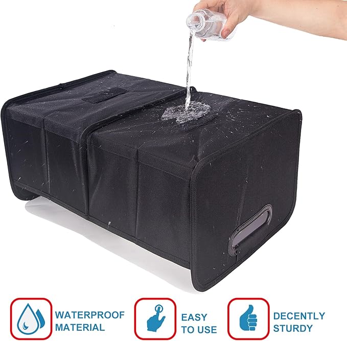 Trunk Organizer For Suv & Sedan,Car Organizers and Storage, Waterproof Collapsible & Adjustable Straps,35L Sturdy Car Organization for Car Accessories, Tools,Sundries,2 Compartment（Black）