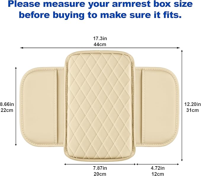 Center Console Cover for Encore: Armrest Cover for Car with 2 Storage Bags - Scratch & Wear Resistant & Waterproof Leather Console Cover,Anti-Scratch Auto Armrest Pad Accessory （Grey