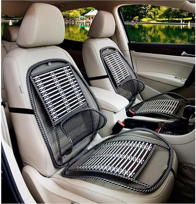 Car Seat Office Chair Bamboo Chip Cover Cushion with Wire Mesh Lumbar Back Support,Breathable Cool Black Mesh with Strap Comfortable Ventilate Support Cushion Pad for All Types Car Seats