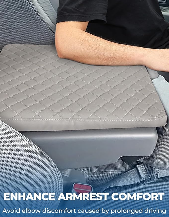 ISSYAUTO Center Console Cover Compatible with 2011-2016 Ford F250 F350 F450, 2011-2014 F150 with Jump Seat Console Leather Armrest Cover Center Console Cushion, Gray (Jump Seat Only)