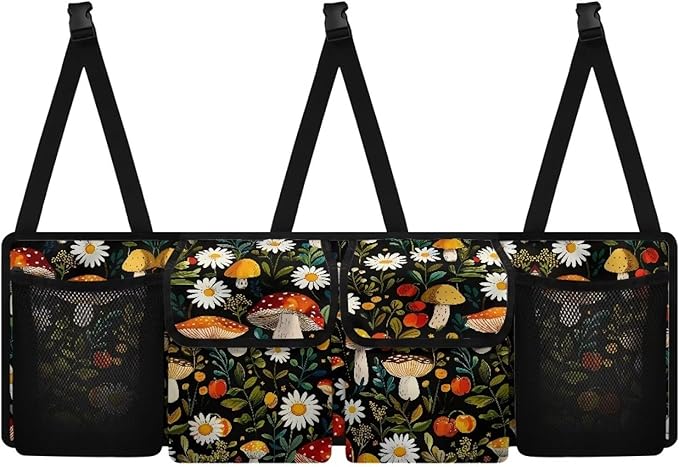 Mushroom Daisy Car Trunk Organizer and Storage, Large Capacity Backseat Hanging Storage with 4 Storage Bag Car Accessories, Backseat Car Organizer Universal for Cars, Truck, vans