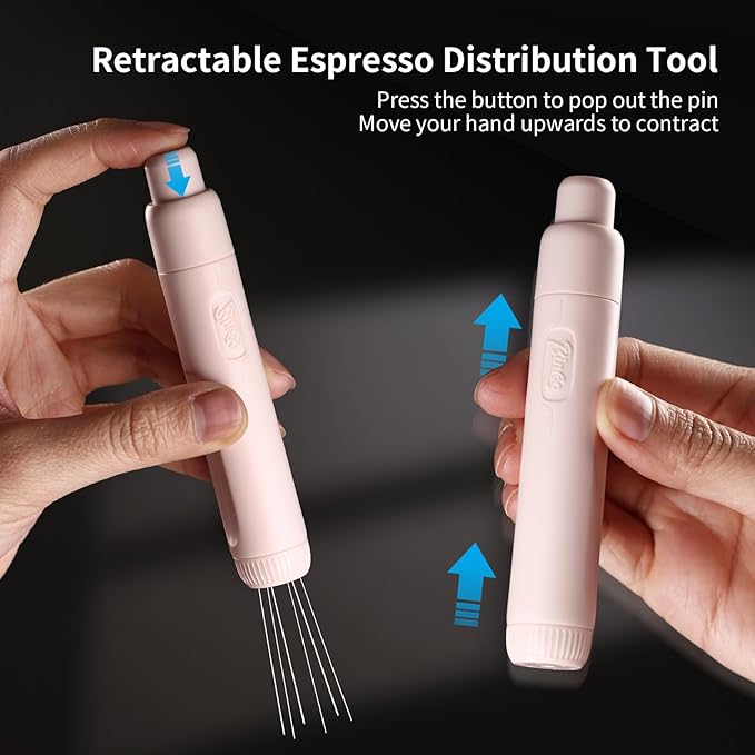 Retractable WDT Espresso Distribution Tool - Magnetic Espresso Stirrer Tool with Stainless Steel Retractable Needles, Coffee Needle Distribution Stirrer for Barista (Pink)