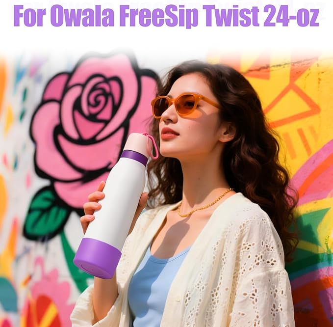 Mity rain 2PCS Silicone Boot for Owala FreeSip Twist Water Bottle, Anti-Slip, Noise-Reducing,Prevents Scratches(24oz Deep Purple)