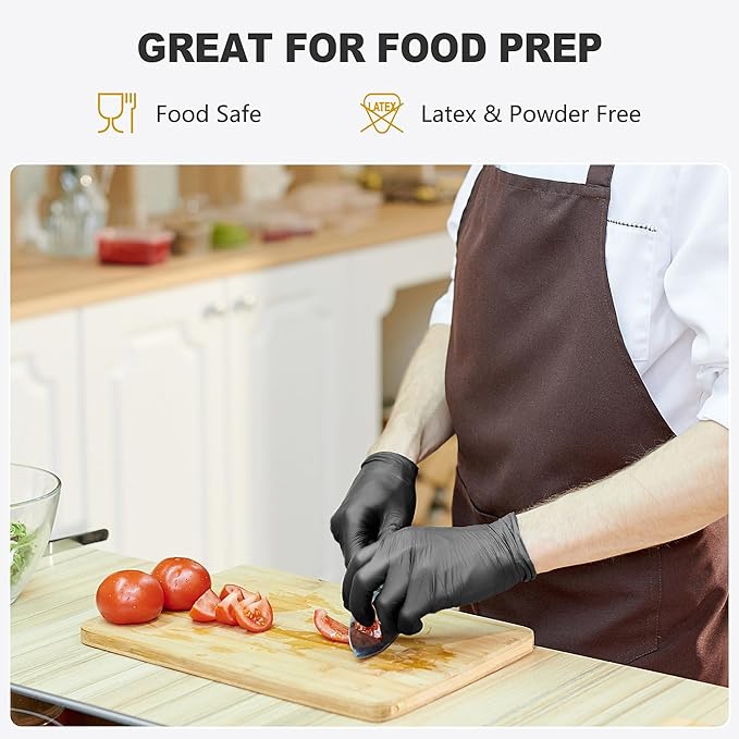 SWIFTLITE Black Vinyl Gloves, Food Grade Gloves Disposable Latex Free & Powder Free, Guantes for Cleaning Cooking Food Prep