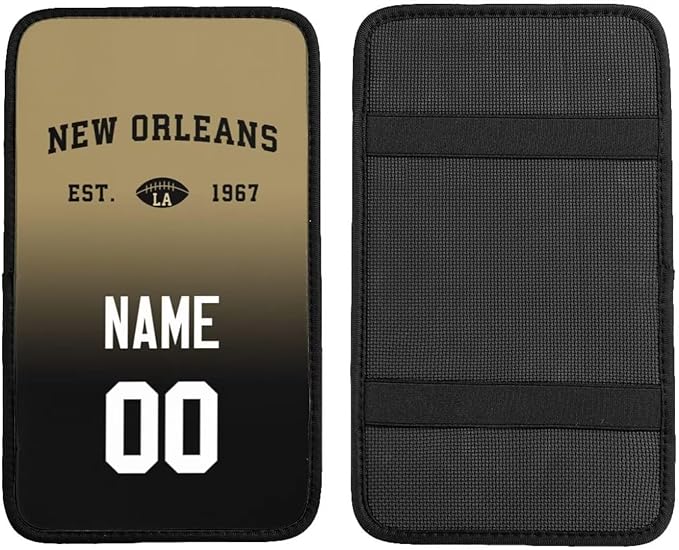 Custom Car Armrest Cover,Add Personalized Name and Number As Gifts for Loyal Football Fans,Auto Center Console Pad Car handrail Box Cushion,Fit for Most Car