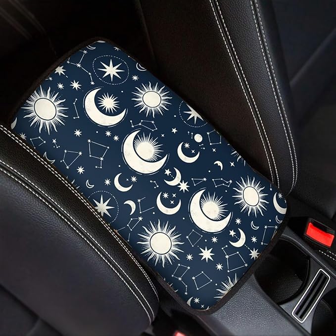 Moon and Star Center Console Cover for Car Soft Waterproof Armrest Cover Cushion Dustproof Armrest Seat Box Cover Protector for Vehicles SUV Truck Cars Auto