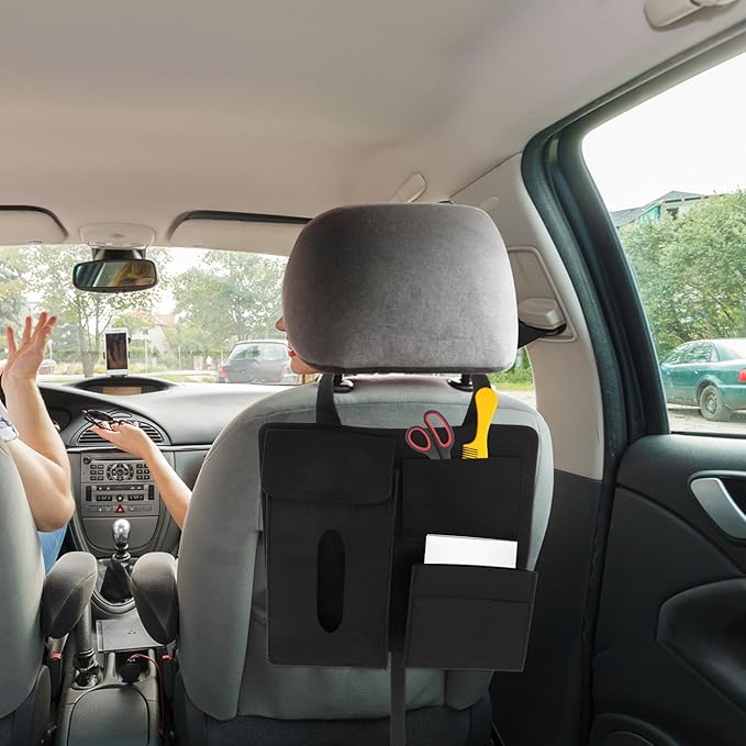 Veemoon 2Pcs Car Organizer Backseat Felt Storage Bags Hanging Pouches for Auto Seats, Black, Backseat Storage Pockets for Vehicle Interior Accessories