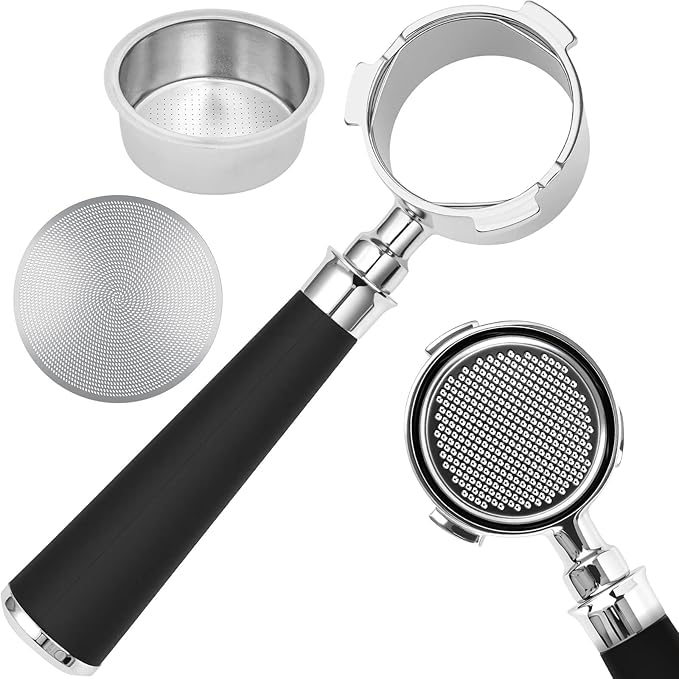 51mm Bottomless Portafilter 3 Ears Fits for Delonghi Dedica EC680/EC685/EC885 and SMEG, Includes Puck Screen, Double Shot Filter Basket