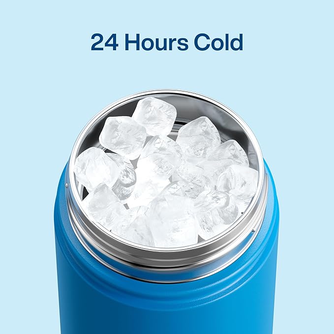 Kids Insulated Water Bottle with Straw - 12oz Stainless Steel Water Bottle with Dual Spouts, Leak-Proof, BPA-Free, Double Wall Vacuum Keeps Cold for 24 Hours for Sports, Travel, School (Celtic Blue)