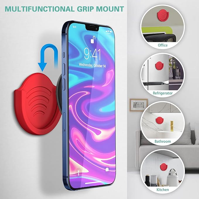 pop-tech Grip Mount for Socket User, 2 Pack Silicone Car Phone Holder for Phone Collapsible Grip/Stand with 3M Sticker Pads Replacement for Dashboard, Office, Home, Desk, Kitchen, Wall and More Red