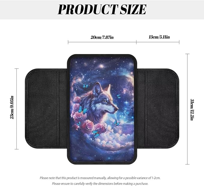 Dreaweet Galaxy Wolf Car Accessories Arm Rest Cover for Car Center Console Cover with 2 Storage Pockets,Universal Soft Armrest Cover Protector for Vehicle SUV Truck Car