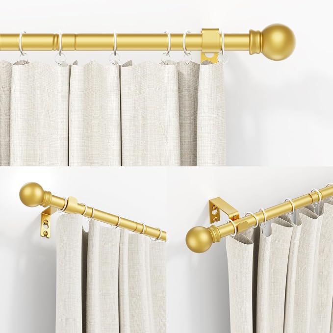 Thestoa Gold Curtain Rods for Windows 66-120 Inch, 5/8" Stainless Steel Small Curtain Rod for Bedroom, Living Room, Kitchen, Farmhouse